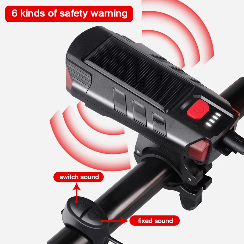 

Solar USB Rechargeable Bicycle Front Light Far Near Beam Mountain Bike Road Bike Light Set 2000mAh Flashing Warning Taillight