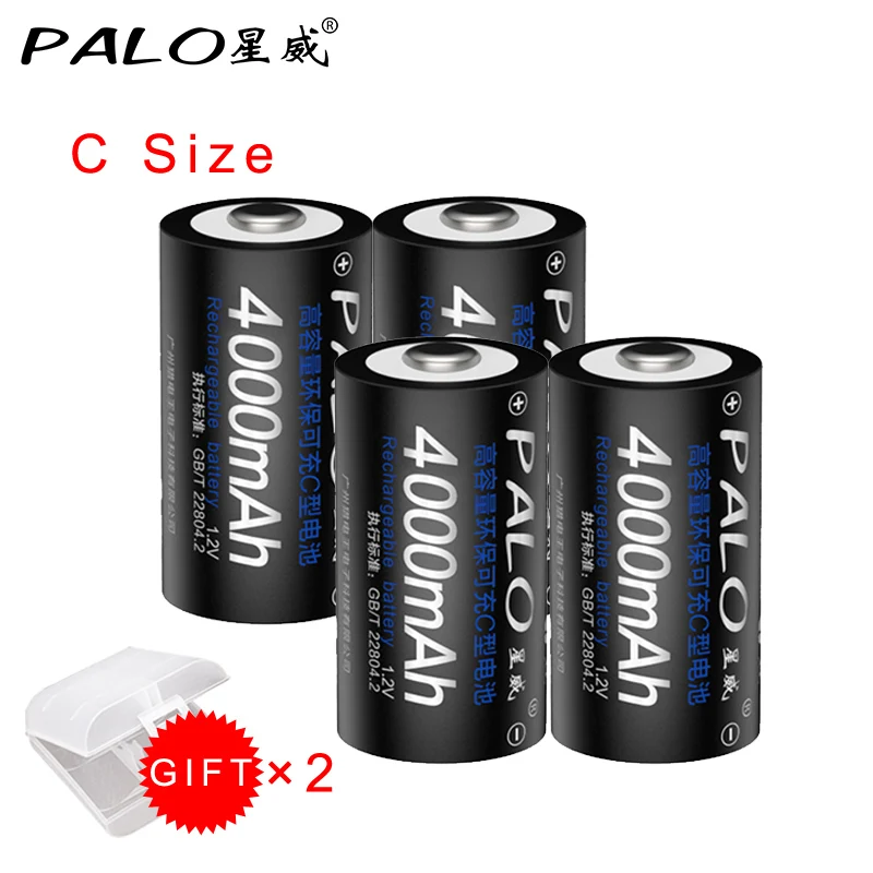 PALO 2 шт 4000mAh 1,2 V C Размер никель-металл-гидридных аккумуляторов Замена C размер батареи C батарея 1,2 v C Батарея для игрушек - Цвет: 4PCS C Size Battery