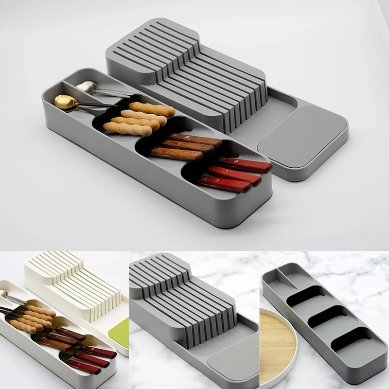 

Cutlery Storage Tray Knife Holder Tableware Organizer Spoon Fork Storage Box Plastic Container plateau Knife Block Holder
