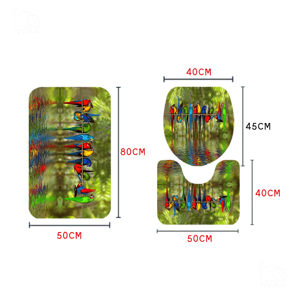 Набор для ванной комнаты NYAA 3D Красный Попугай Зеленый водопад Художественная