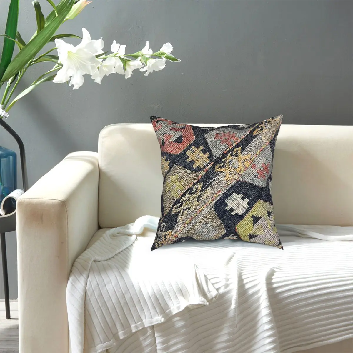 

Decorative Boho Decorative Kilim, Navaho Weave, Woven Textile Square Pillow Case Decorative Pillow Pillowcover Home Decor