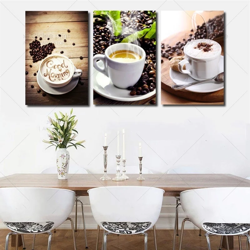 3 панели холст фото печать современных Кухня сцены кофе Wall Art Картина Холст