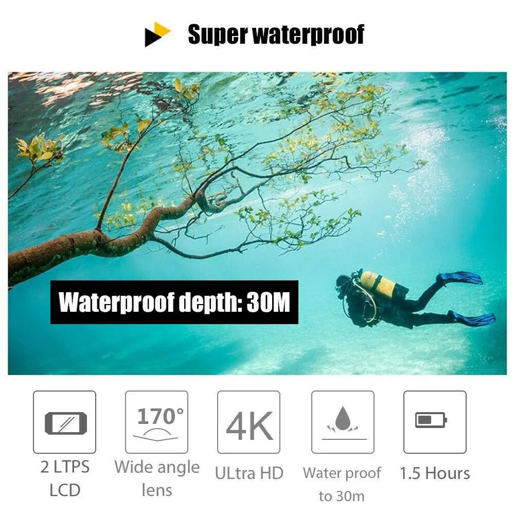 4K 16MP Wifi экшн-камера 1080P Ultra HD спортивная 30M Подводная Водонепроницаемая камера