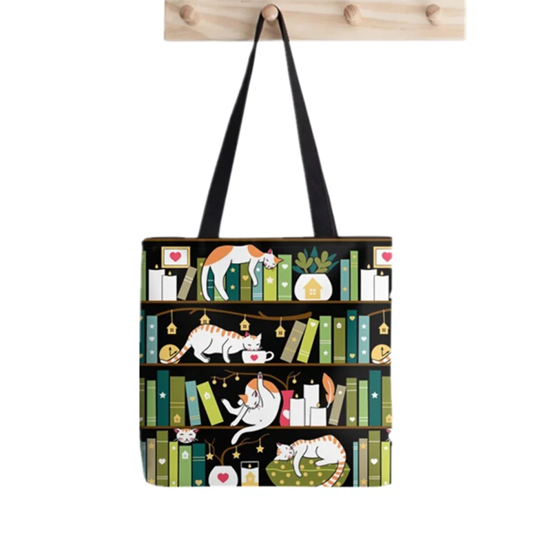 

2021 сумка-шоппер библиотеки кошки на книжка печатная Сумка-тоут сумка для женщин Harajuku сумка для покупок через плечо; Сумка-шоппер леди Сумки-...