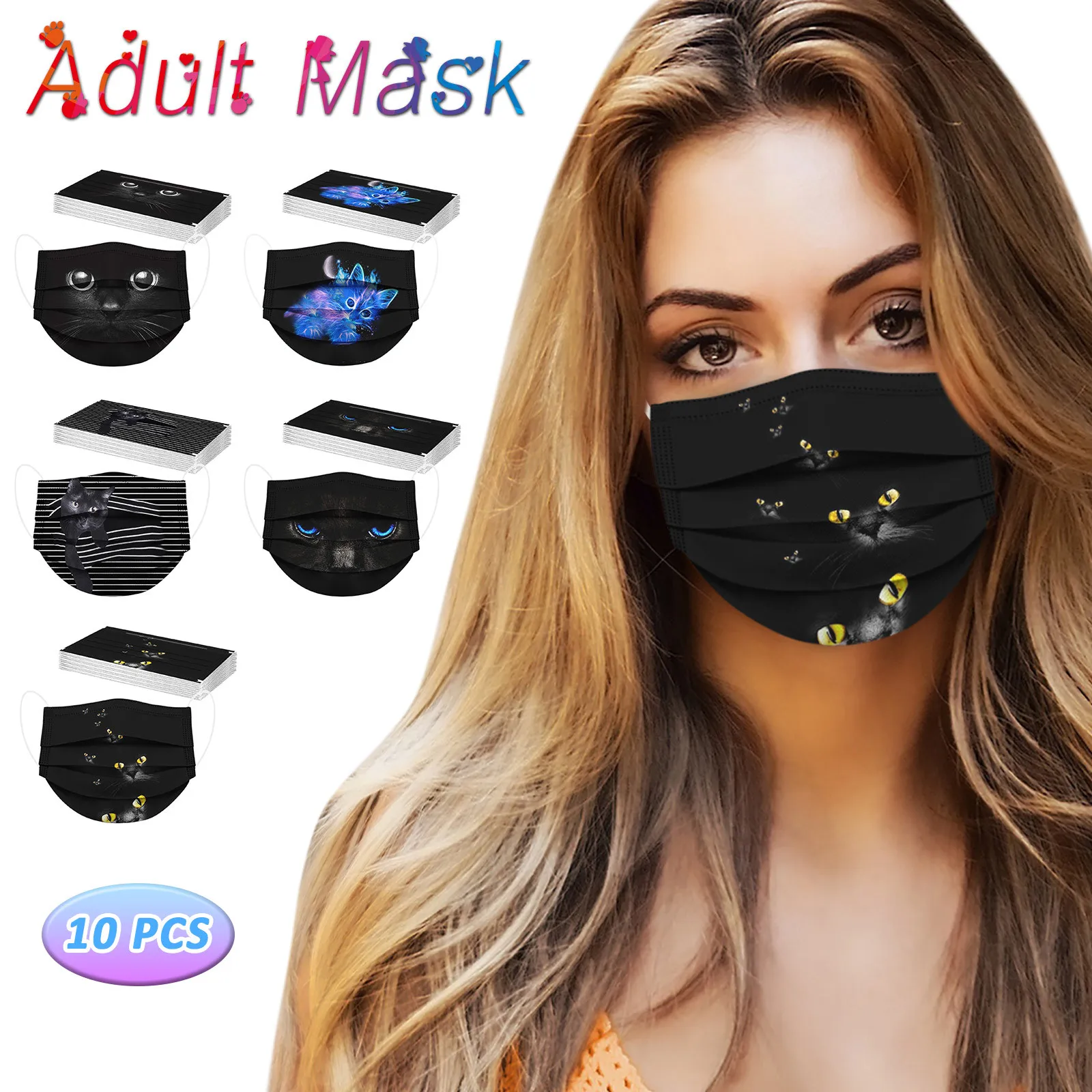 10/50 шт Mascarillas Desechables взрослого трехслойная Защитная Рубашка с рисунком кота и