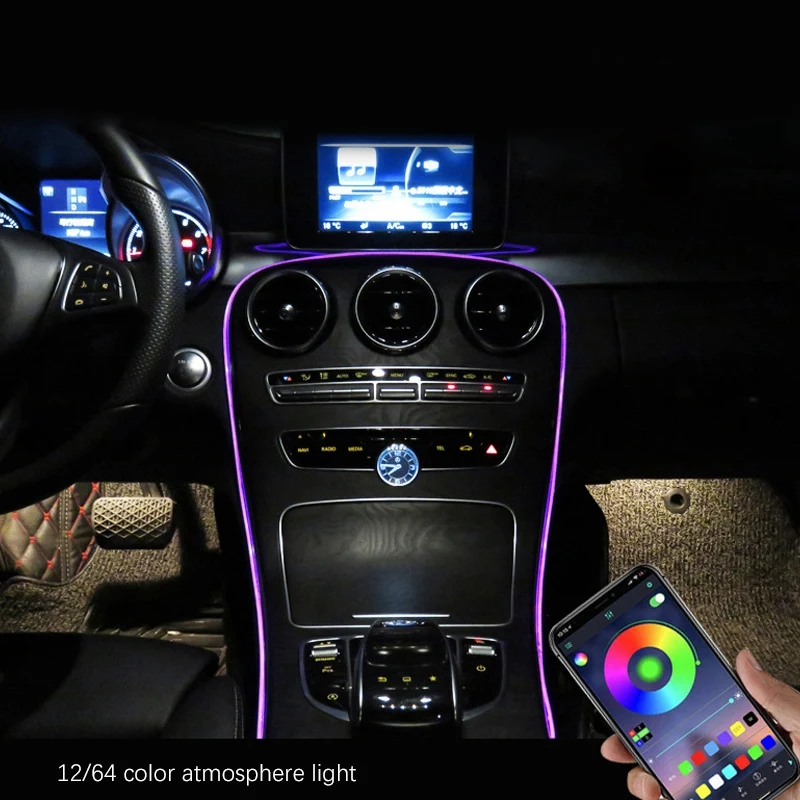 

Новинка, 64 цвета, атмосферное освещение для приборной панели автомобиля, управление через приложение для Mercedes-Benz C-Class W205 GLC 2014-2020