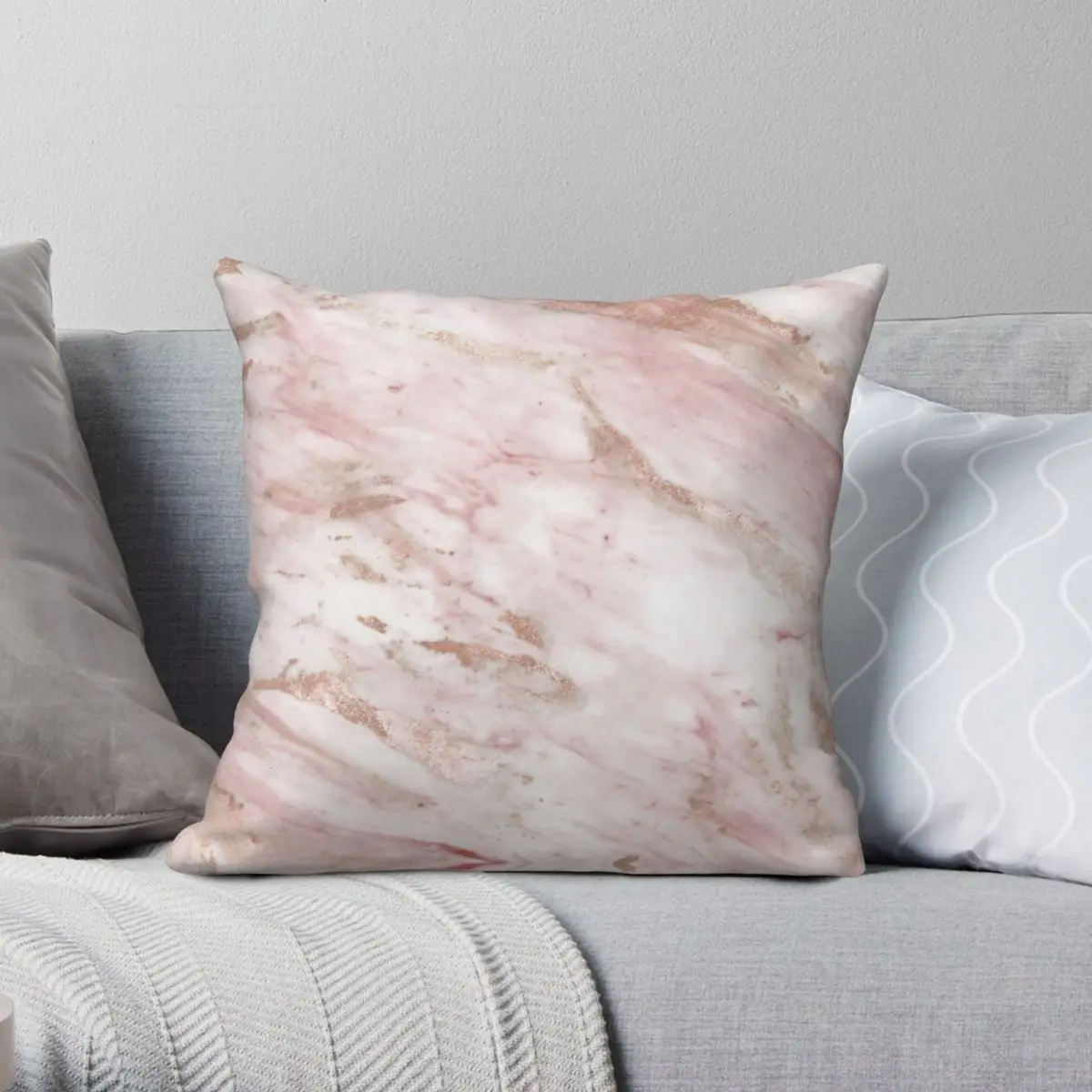 

Pink Marble Rose Gold Accents Pillowcase Polyester Linen Velvet Printed Zip Decor Pillow Case Sofa Cushion Cover