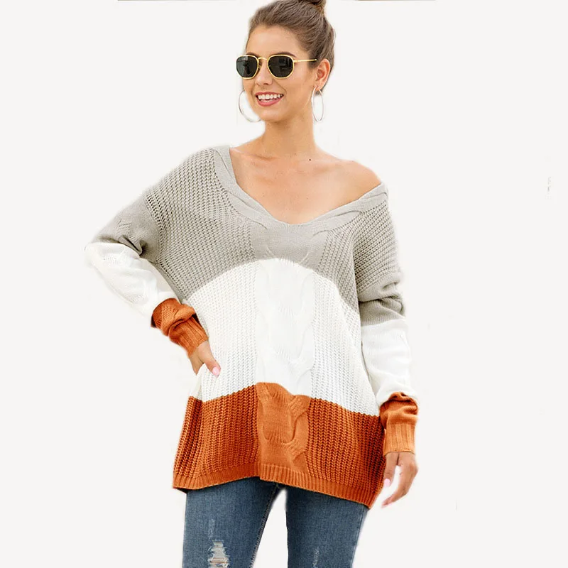 2019 в европейском и американском стиле на осень-зиму дамы свитер с v-образным