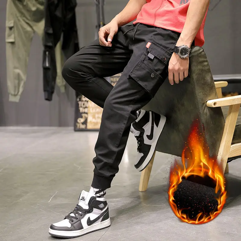 Новые Осенние карманы брюки карго мужские теплые Лоскутные Повседневные