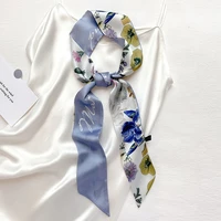 new french style silk scarf for women romantic floral narrow strip ribbon bag scarfs hair band neckerchief scarves bandana 2021