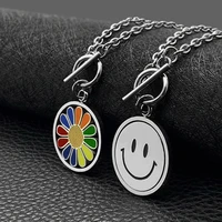 titanium steel simple sunflower smile face charm pendant necklace silver color ot clasp chain necklace for women jewelry gifts