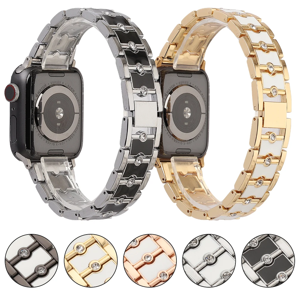 

Womens Diamond Band for Apple Watch 41/45mm 44/42/40/38mm Stainless Steel Replacement Strap for Iwatch 7 6 5 4 3 SE Bracelet