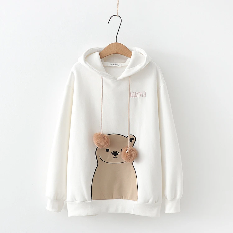 Merry Pretty женские толстовки с капюшоном Harajuku мультфильм Медведь Вышивка толстовки толстый свитшот с ушками на капюшоне спортивный костюм