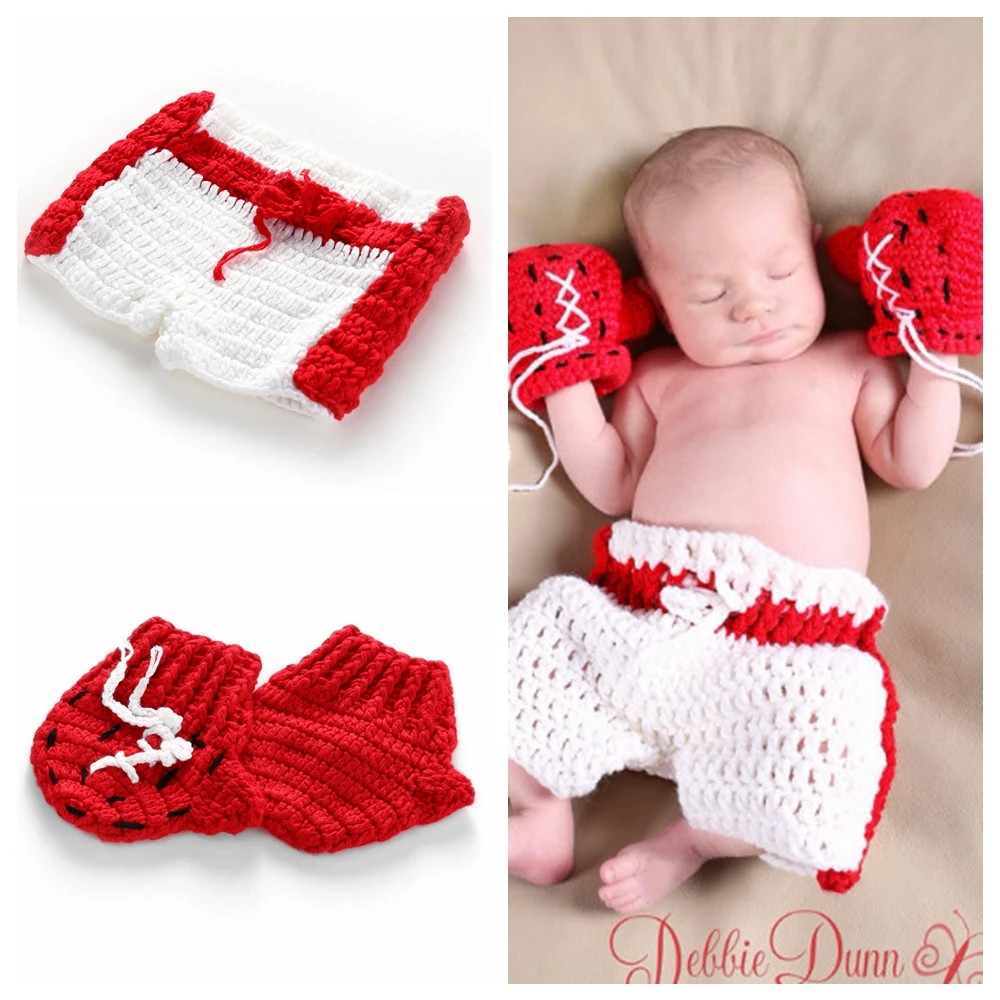 

Baby Girls Boxer Shoot Cloth Newborn Crochet Knitted Boxing Man Clothing Props