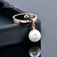 sinleery trendy female adjsutable open rings with simulated pearl pendant party jewelry bagues anillos zd1 ssc