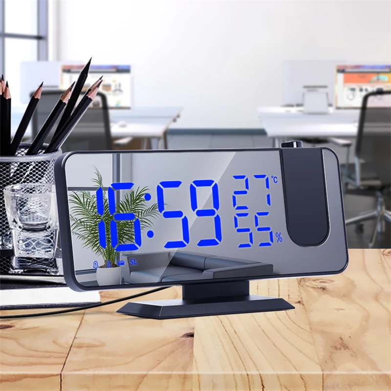 Светодиодный зеркальный экран Проекционный будильник для прогноза радио