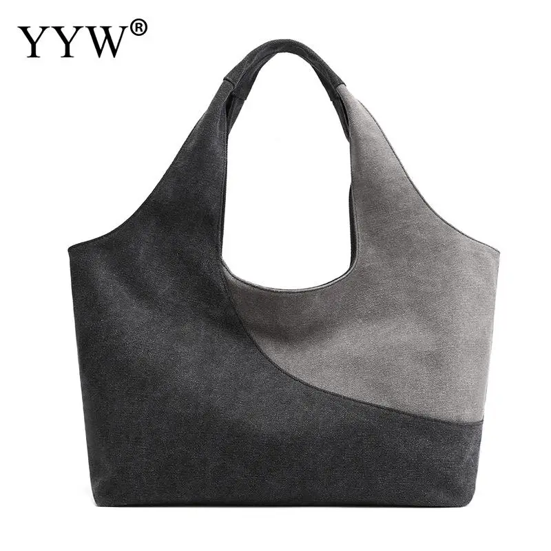 

Холщовая Сумка-тоут на плечо, модный саквояж контрастных цветов, Вместительная женская повседневная сумка для книг с сумкой для покупок