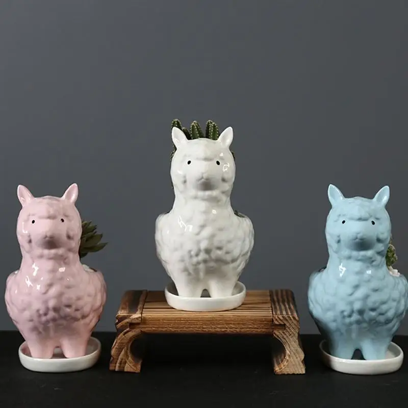 

2pcs Gardening Flowerpot Lovely Alpaca Succulent Plant Pots Ceramic Planter