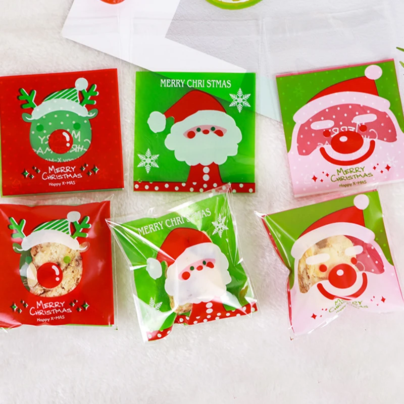 

100 шт. Подарочный мешок для печенья Рождественская сумка для упаковки печенья с Санта-Клаусом, снеговиком