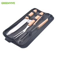 3pcs stainless steel bbq tool set barbecue grill sets oak wood handle bbq tong meat fork spatula kitchen barbecue accessories
