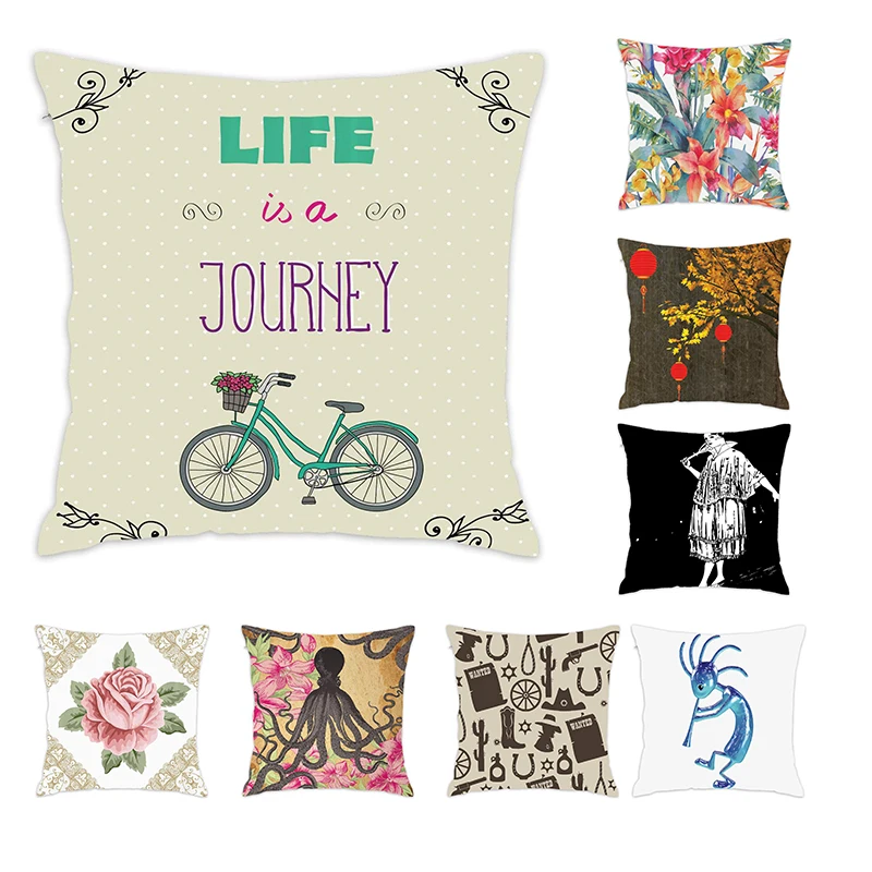 

[Douladou] Fashion Watercolor Painting Flowers Pattern Pillowcase Craft Beer Design Pillow Cushion Cover Hidden Zipper 45x45cm