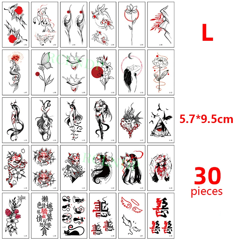 

30 Pcs Waterproof Temporary Tattoo Sticker set Bird Sexy Girl Flower Moon Cat Fish Flash Tatoo Fake Tatto for Men Women