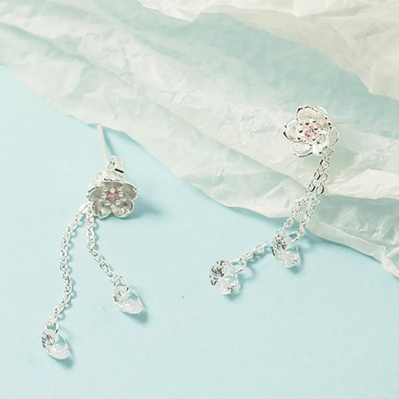 

Free Shipping 925 Sterling Silver Cherry Blossoms Flower AAA Zircon Pendants Earrings Fashion Jewelry Women's Earrings