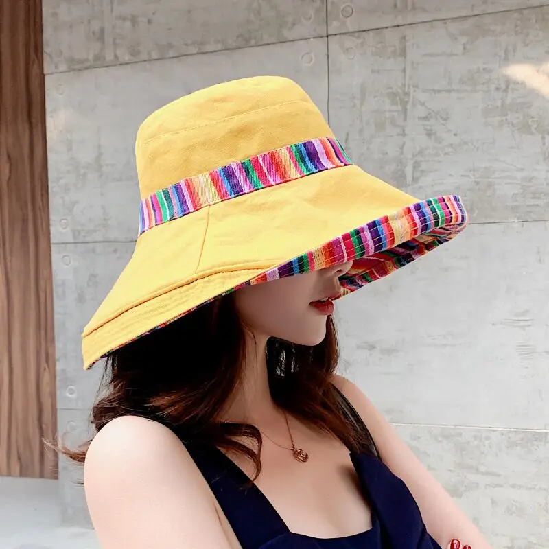

Double sided Fashion Pattern Bucket Hat Women Summer Cotton Breathable Bob Caps Outdoor Casual Dome Panama Sun hats