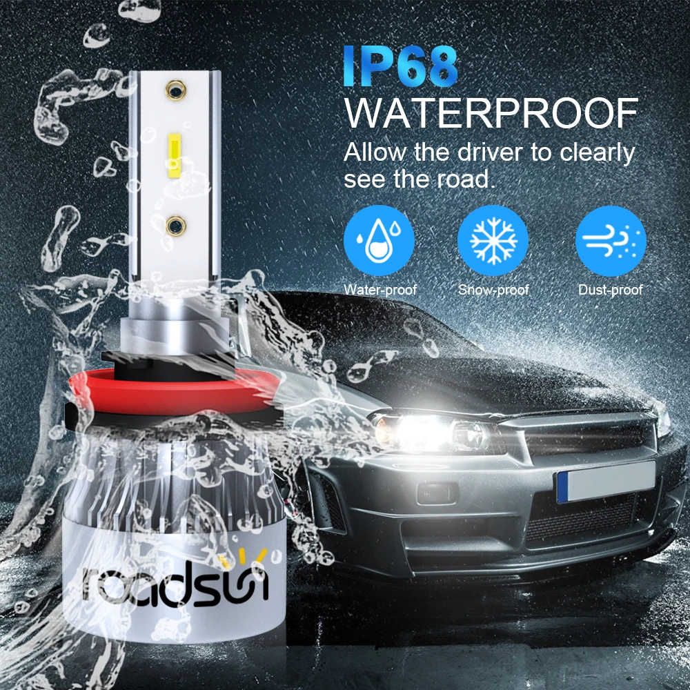 Roadsun H4 H7 H1 светодиоды с чипом CSP светодиодный фары для H8 H9 H11 12V 9005 9006 72W фары для 12000LM мини Размеры Автомобильный светодиодный светильник 6000K светодиодный помощи при парковке
