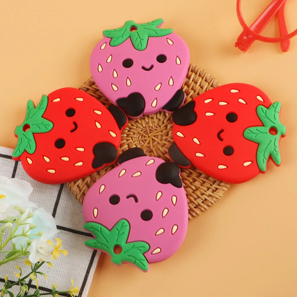Kovict-mordedor de silicona de fresa para beb&eacute;, de grado alimenticio de dentici&oacute;n juguete, accesorios de cadena de chupete, producto colgante de fruta, 5/10 Uds.-3