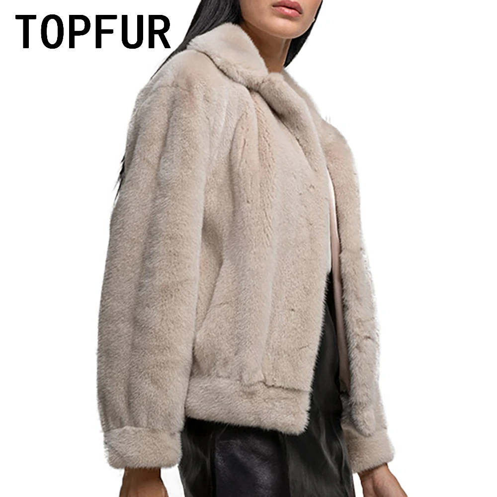 TOPFUR Long Sleeve Short Mink Fur Jacket Women Autumn Winter New Simple Casual Outertwear Female Real Fur Jacket 2022 New