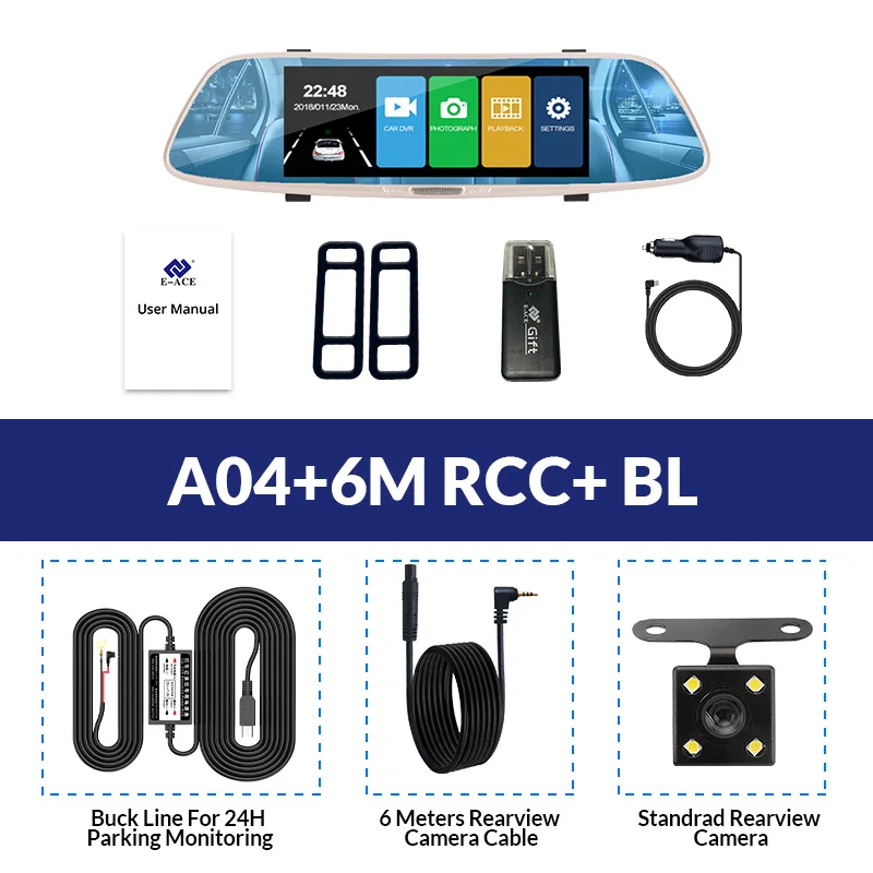 E-ACE Автомобильная dvr камера FHD 1080P 7,0 дюймов сенсорный зеркальный видеорегистратор двойной объектив с камерой заднего вида авто регистратор видеорегистратор