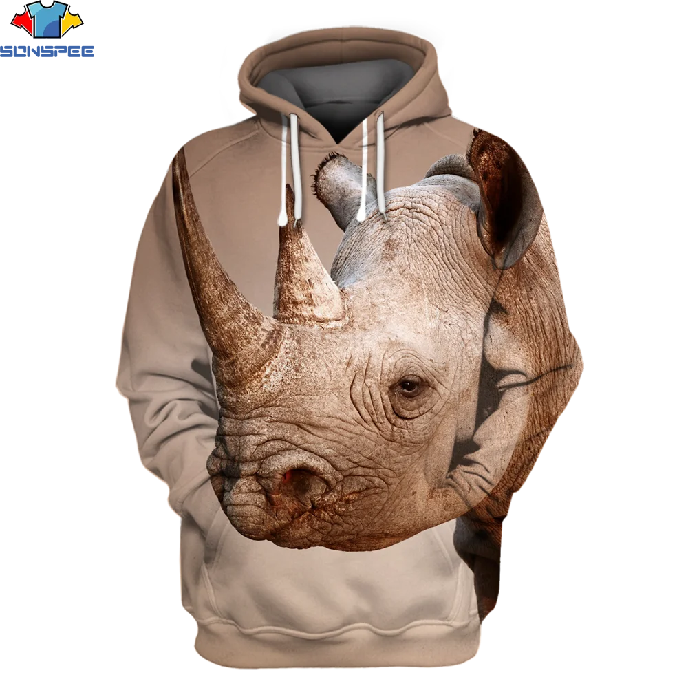 

SONSPEE 3D Popular Grassland Rhino Print Men Women Long Sleeve Tops Streetwear Unisex Clothing Autumn Warm Oversized Sweatshirt