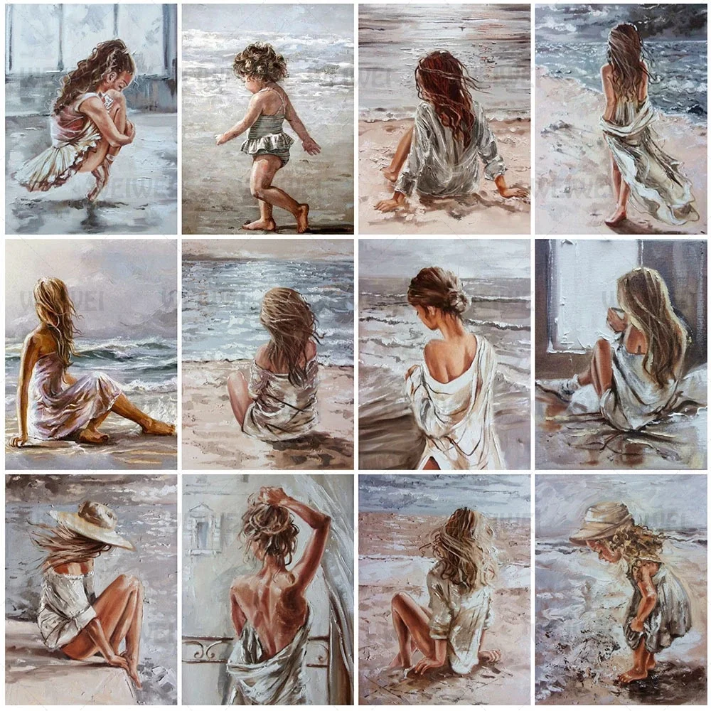 

Girl Seaside 5D Diy Full Square Round Diamond Painting Home Decoration Mosaic Stickers Diamond Embroidery Handmade Gift Wall Art