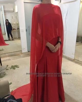 Red Mother of The Bride Dresses with Long Capelet Train Chiffon Full Length Women Formal Wedding Party Evening Gowns robe fiesta