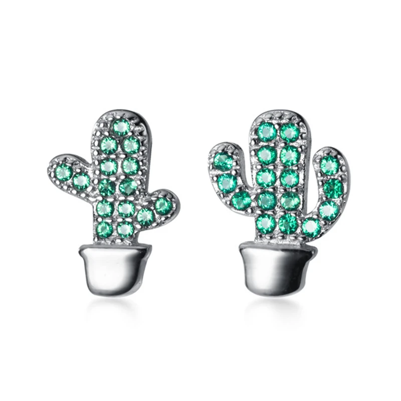 Асимметричный яркий зеленый кактус из серебра 925 пробы для маленьких девочек
