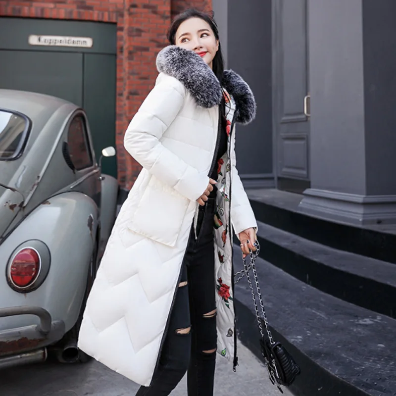 White and black fur Двухстороннее двустороннее Женское пальто с капюшоном, элегантная зимняя куртка, Женская длинная парка с меховым воротником, женская верхняя одежда, длинное пальто для женщин - Цвет: White and black fur