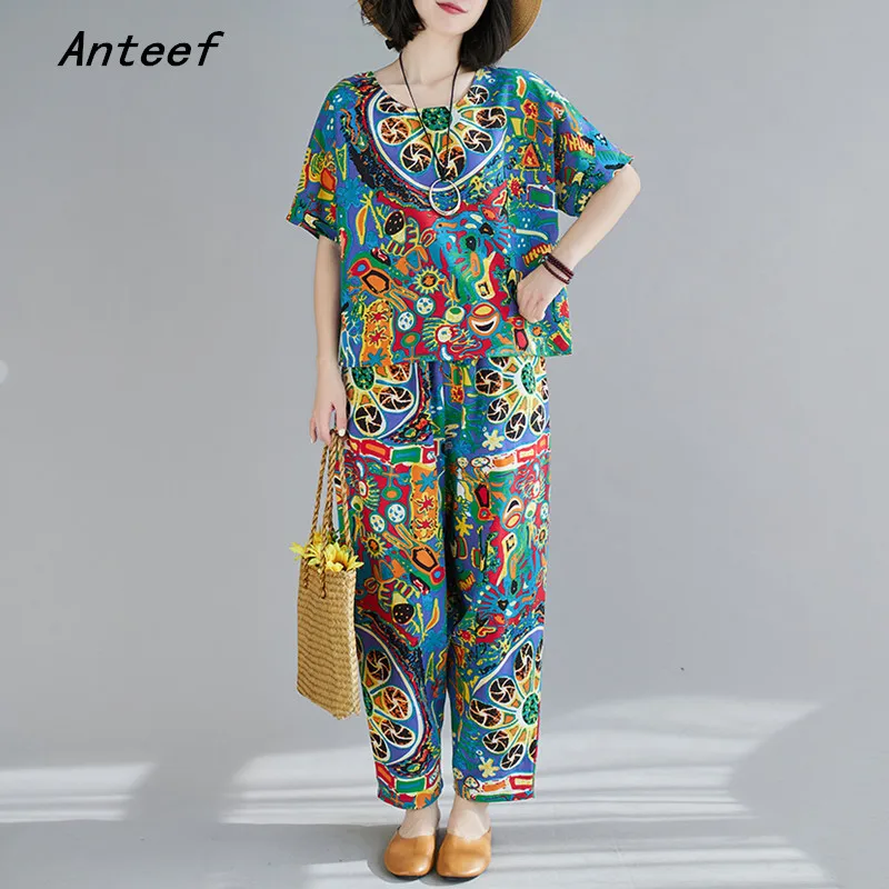 

FAKUNTN vintage summer casual 2 two piece set loose tee t shirt women t-shirt ladies tshirt 2021 tops Harem pants
