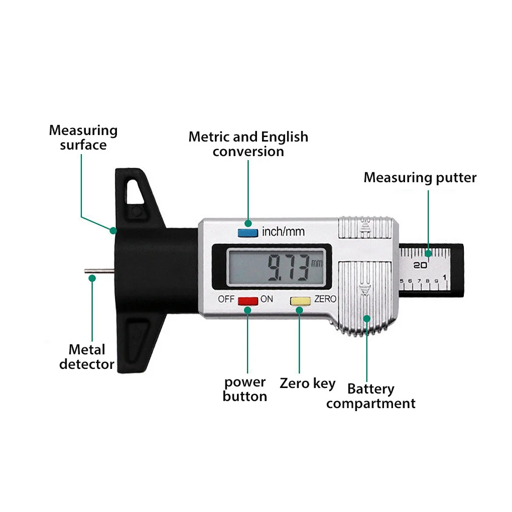 Толщиномер для автомобильных шин цифровой измеритель толщины безопасного