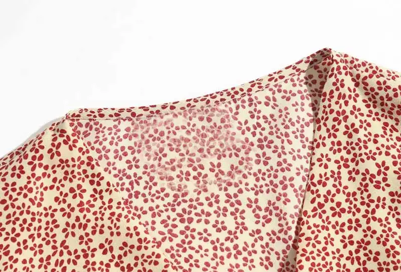 

SALEQI SAND PRINT wrap dress women self-ties long boho dress V-neck short puff sleeves new summer dress new ladies dress 2021