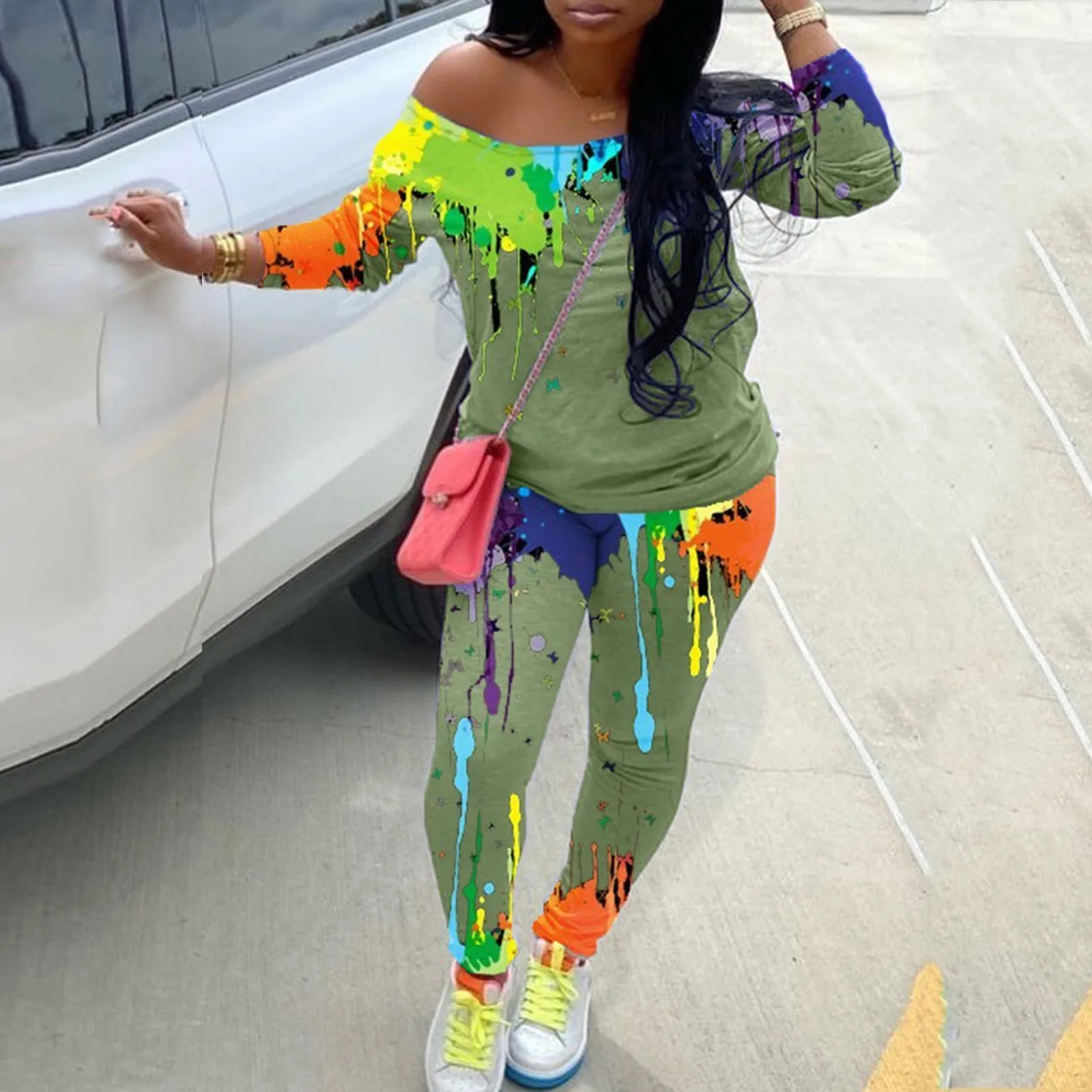 Женская Спортивный костюм для бега повседневные свободные брюки с принтом в виде