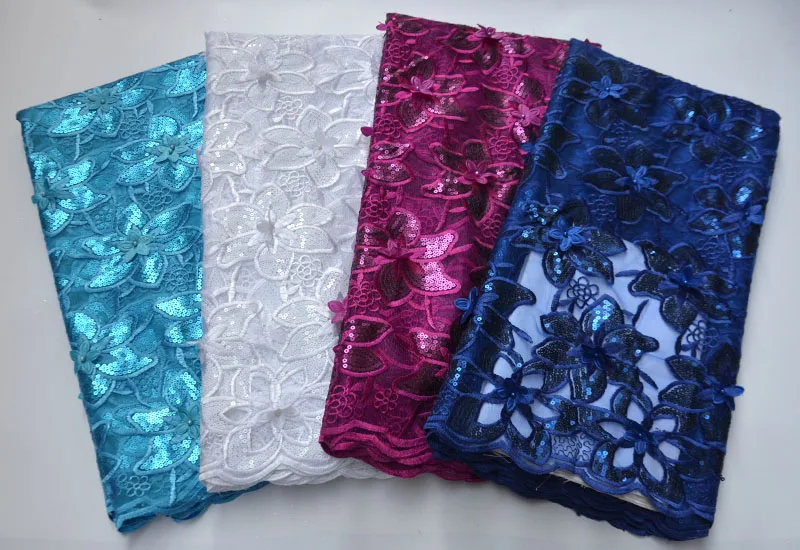 Кружевная ткань с блестками 2020 ярко-синие нигерийские кружева