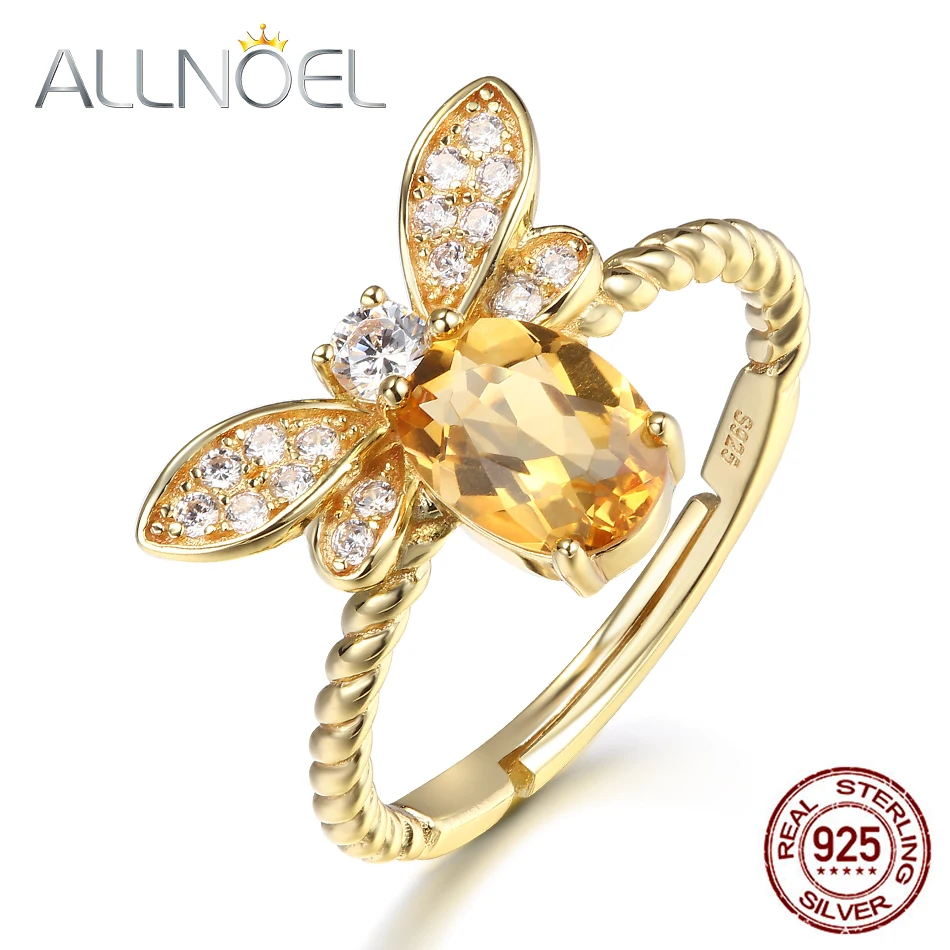ALLNOEL, ювелирные изделия, кольца, 925 пробы, серебро, натуральный драгоценный камень, цитрин, пчела, обручальное кольцо, набор, Свадебные серебряные ювелирные изделия на заказ