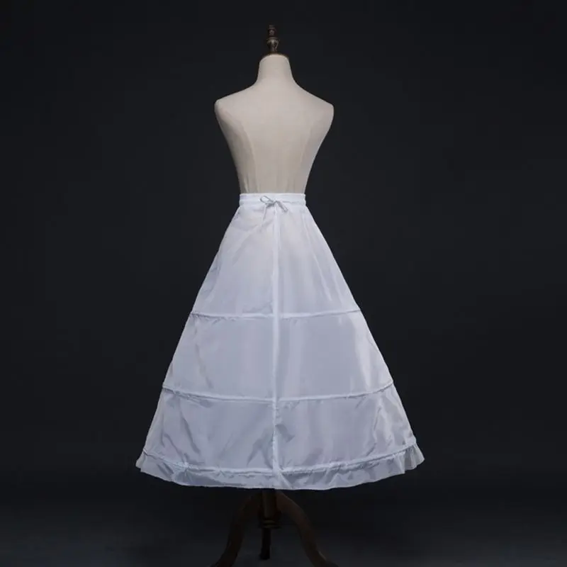 

Womens Single Layer 3 Hoops White Petticoat Wedding Gridal Gown Dress Bridal Crinolines Drawstring Waist A-Line Underskirt