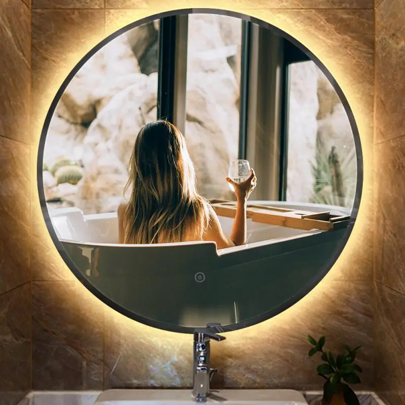 

Круглое зеркало для макияжа в ванную комнату, зеркало со светодиодный Ной подсветкой, косметическое зеркало для туалетного столика, зеркал...
