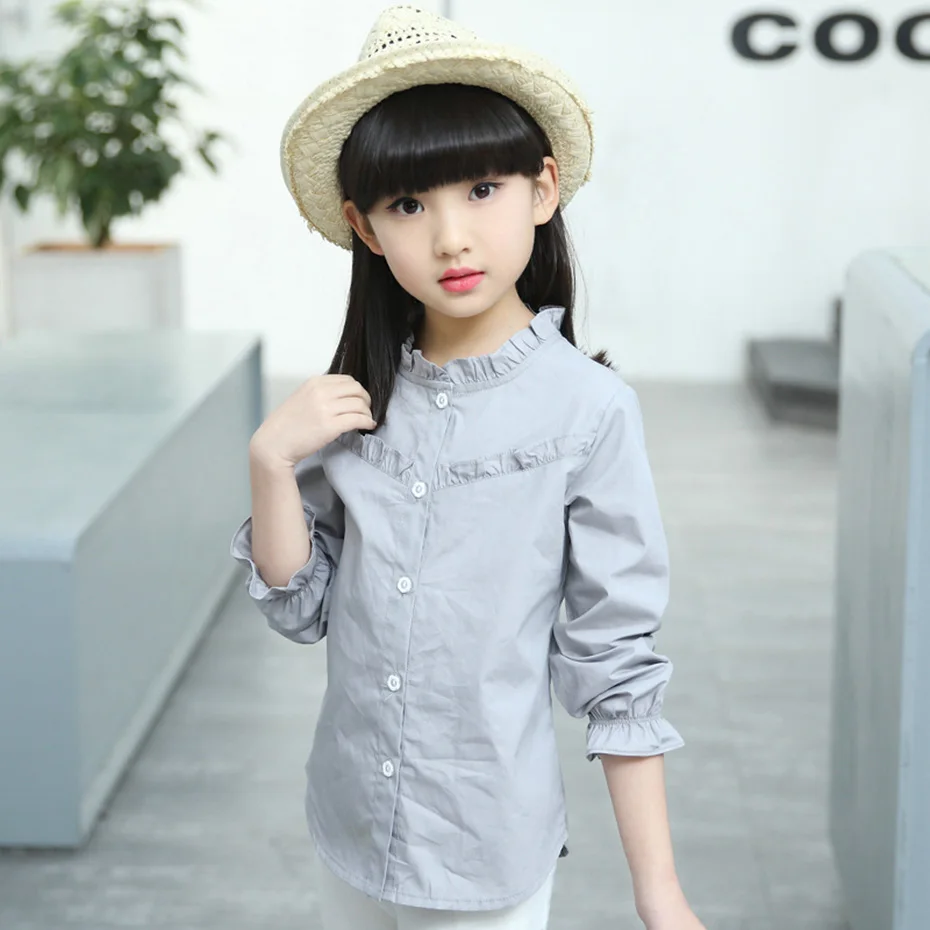 Белая блузка для девочек рубашки школьная девочек-подростков однотонная одежда