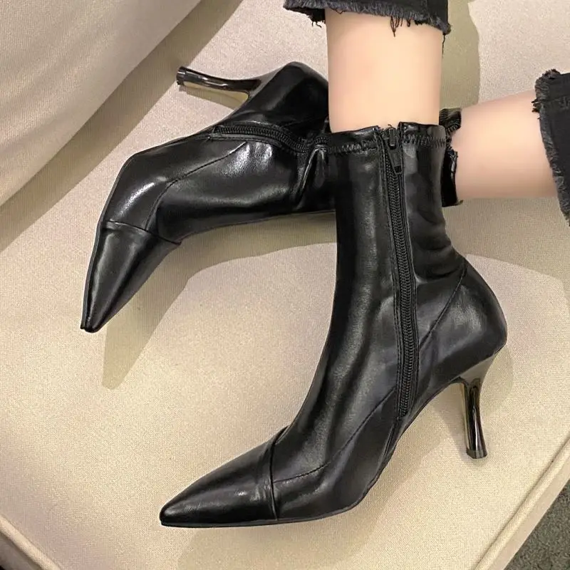 

Rizabina Women Ankle Boots Shoes Pointed Toe Zipper Thin High Heel Sexy Party Boots Winter Fashion Female Footwear Size 33-43