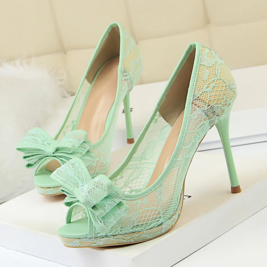 

High Heels platform heels Ladies Peep Toe Lace black white wedding shoes Pumps Women shoes 2020 785