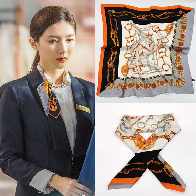 

Women Small Satin Silk Scarf Square Print Wrap Foulard Femme Handkerchief Bandana Neck Hair Skinny Tie Scarves Shawls Hair Scarf