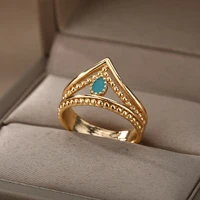 open blue opal rings for women adjustable stainless steel gold color ring 2022 trend wedding jewelry couple gift anillos